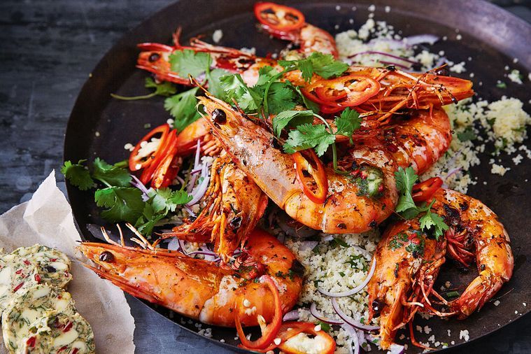 Tiger prawns with chermoula butter